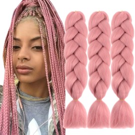 LILYKA SHOW Rouge Pink Braiding Hair 3 Packs 24 Inch Synthetic Braid Hair Extensions Jumbo Ombre Braiding Hair Box Braids Twist Crochet Braids(24"3Pack,rouge pink)
