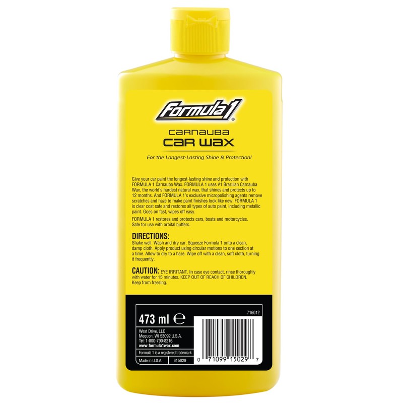 Formula 1 Carnauba Liquid Car Wax, High Gloss Shine &