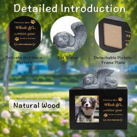 DiDiBirDi Pet Urns for Dogs, Black Wooden Urn for Dog Keepsake for Ashes, Memory Box with Resin Animal Statue and Sealed Storage Bags (75lbs)