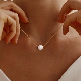 Fimhut Pearl Necklace for Women - 18K Gold Plated Single Pearl Necklace Dainty Gold Necklaces Dainty Simple Layered Chain Necklaces Gold Jewelry for Women Gifts