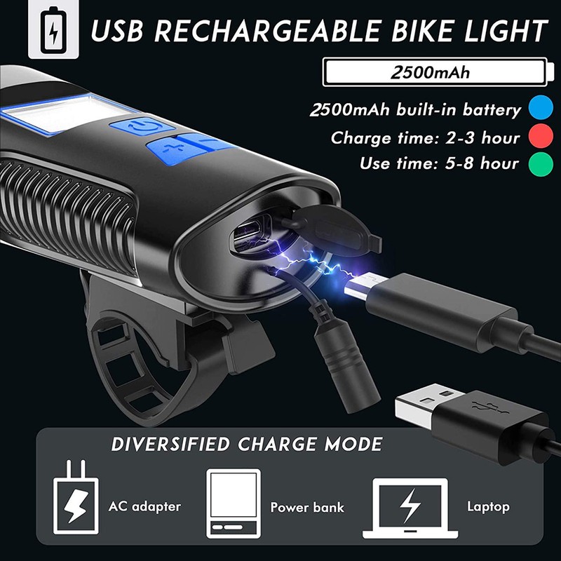 Bike Speedometer Front Light USB Rechargeable Night Light Riding Odometer