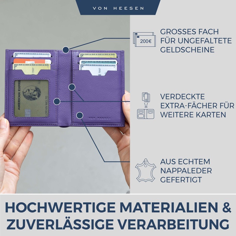 VON HEESEN® Wallets Men & Women, Violet, With coin compartment