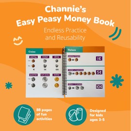 Channie's Easy Peasy Dry Erase Money Book - Fun Toddler Activity Book - Teaches Counting Coins for Kids Ages 3-5/6-8 - Pennies, Nickels, Dimes, Quarters - Money Workbooks for Kids - 65+ Pages
