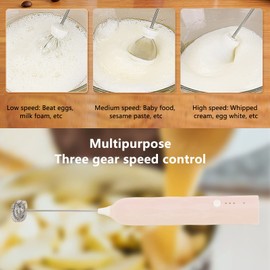 Handheld Milk Frother, Coffee Foam Maker USB Rechargeable Hand Drink Mixer 3 Speeds Electric Whisk Adjustable Hand Held Blender with 2 Heads for Cappuccino Matcha Hot Chocolate (Apricot)