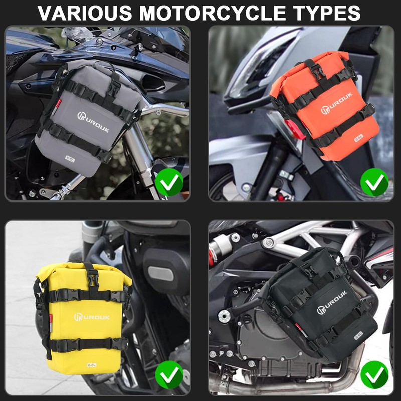 UROUK 6-8L Waterproof Motorcycle Bumper Bag Motor Crash Bar Bag