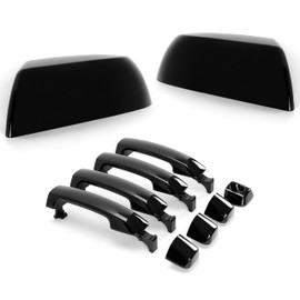 HECASA Mirror Covers+ 4 Door Handles Kit Compatible with 2007-2022 Toyota Tundra Crewmax Sequoia Gloss Black
