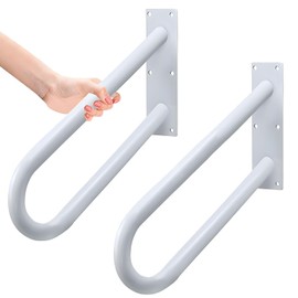 Handrails for Outdoor Steps, 2 Pack Stair Railing Outdoor, U-Shaped Porch Railing with White Powder Coated, 18" Length Stair Handrail for Garage, Porch, Garden, Wall Mount Staircase Handrails