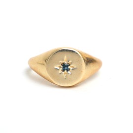 Gempires Blue Topaz North Star Signet Rings With 14K Gold Plated, Lightweight Statement Rings for Women, Simple Everyday Jewelry, US Size-8