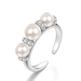 AENEAS Pearl Ring Sterling Silver Pearl Rings for Women Real Natural Freshwater Adjustable Open Pearl Ring Jewelry Gifts for Women