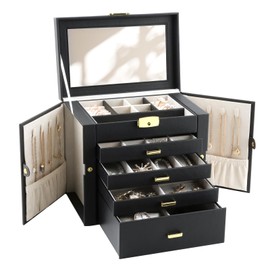 V-LAFUYLIFE Jewelry Box for Women, 5-Layer Jewelry Organizers Box, Large Jewelry Storage Box for Girls, Jewelry Holder Organizers Gift for Valentine's Day, Christmas, New Year (Black)