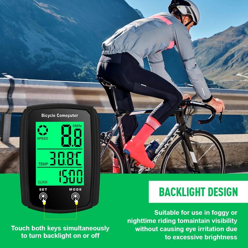 SKIKHN Digital Bicycle Computer, Speedometer Bicycle, 19 Functions Waterproof with