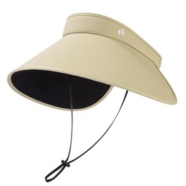 Sun Visor Hat for Women - Wide Brim Foldable Summer Outdoor Sports Hat with Elastic Adjustable Fit and Windproof Strap Khaki
