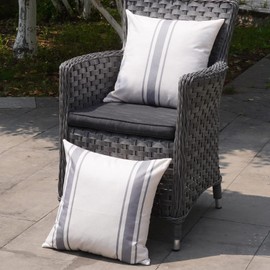 ONWAY Outdoor Pillow Covers Waterproof 18x18 Set of 2 Decorative Linen Throw Pillow Cover Beige and Grey Striped Outdoor Pillows for Patio Furniture