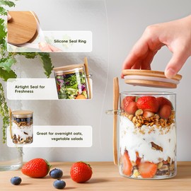 DWTS DANWEITESI Overnight Oats Containers with Lids,16oz Overnight Oats Jars 4 Pack, Oatmeal Cups,Glass Meal Prep Containers with Lids