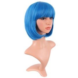 MapofBeauty 12 Inch /30 cm Fashion Lady Short Straight Synthetic Flat Bangs Bob Wig (Mixed Vivid Blue)