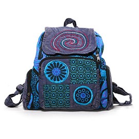 Kunst und Magie Colourful Hippie Backpack 'Spirale' Stonewashed Nepal Fair, blue