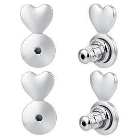 Earring Lifter Backs, EBFDOH Earring Backs for Droopy Ears 4PCS Tight Locking Heart-Shape Backings for Heavy Earrings Studs Large Pierced Support Backers Replacements for Sagging Earlobe,White Gold