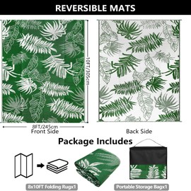 Falflor Outdoor Rug 8x10 Patio Waterproof, Reversible Outdoor Plastic Straw Rug RV Mat, Indoor Outdoor Carpet Large Area Rug for Patio Camping Deck Backyard Balcony Picnic Beach