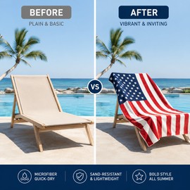 American Flag Beach Towel for Pool & Travel – Quick-Dry Microfiber Stars and Stripes Towel for Summer