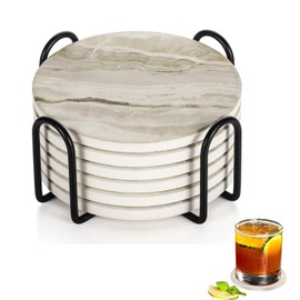 Portavasos para Mesa, Portavasos con Soporte, Juego de 6 Posavasos Absorbentes, Porta Vasos de Mármol, Coasters for Drinks Aptos para Todo Tipo de Vasos para Bar/Decoración de Hogar/Restaurante (Gris)
