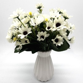 Artificial Daisies Flowers, Silk Daisy Fake Plants 4 Bundles Faux Flower Plant Shrubs Plastic Bushes for Home Farmhouse Decoration Wedding Bouquet Table Arrangement Planter Filler DIY Decor - White