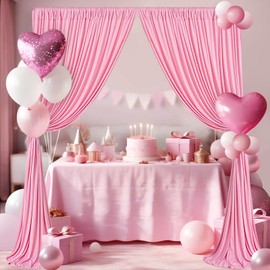 Pink Backdrop Curtains for Wedding: 4Pcs 5.3ft×10ft Photo Curtains Backdrop Drapes Fabric - Baby Shower Party Birthday Ceremony Stage Decor