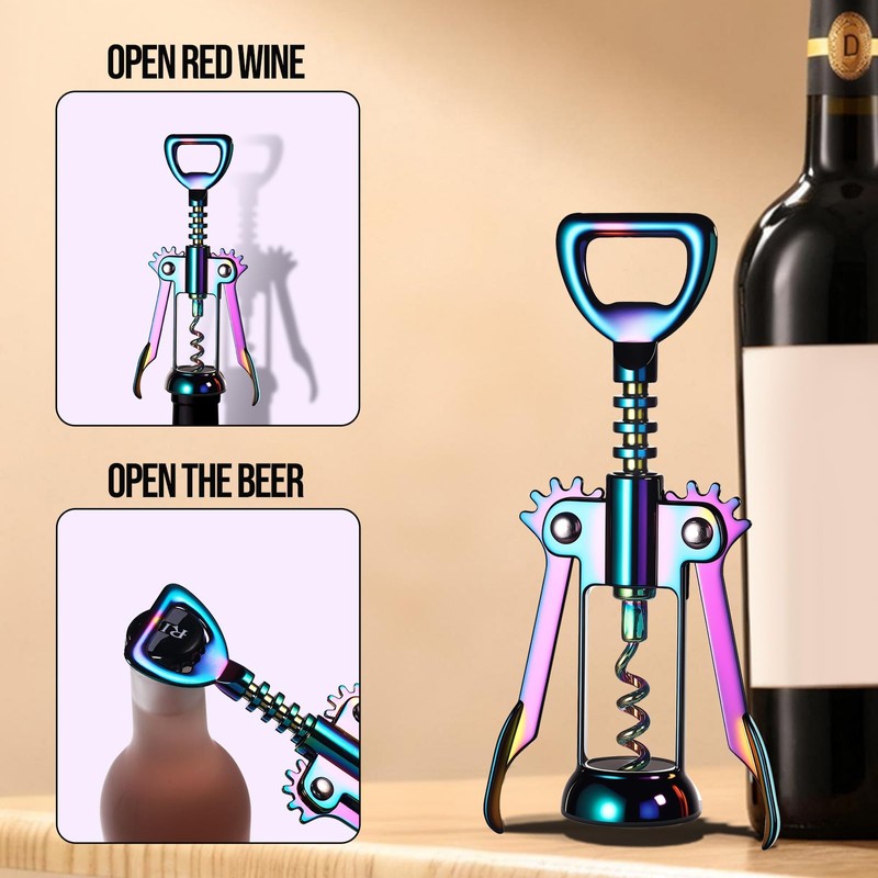 Winged Corkscrew, Iridescent Bottle Opener, Cork Remover, Rainbow Wine Gift