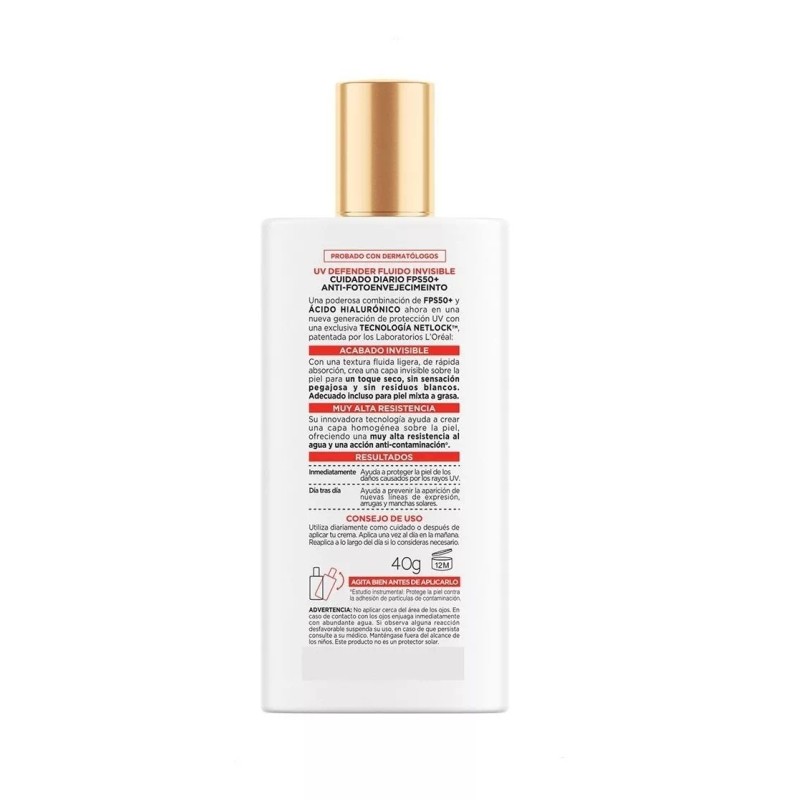 L'Oréal Paris Crema Facial Fluido Invisible Uv Defender Fps50+ Sin