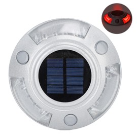 Solar Deck Lights Driveway Dock Lights 12 Led IP68 Waterproof Outdoor Warning Step Lights for Driveway Sidewalk Garden Pathway Yard Silver Red  Glow