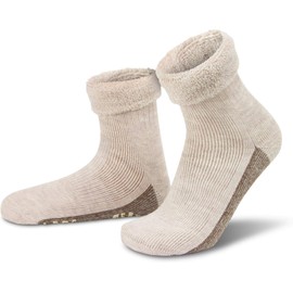 normani Alpaca Wool Socks with Alpaca and Sheep Wool, Non-Slip Acrylonitrile Butadiene Styrene (ABS) Print, beige, 43-46