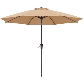 ABCCANOPY 10FT Patio Umbrella, Waterproof Table Umbrella with Push Button Tilt and Crank, 8 Ribs UV Protection Pool Umbrella for Garden, Lawn, Deck & Backyard (Khaki)