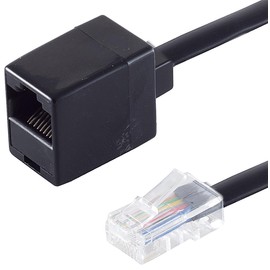 1aTTack.de 1 x 10 m - Western Plug 8/8 / Western Socket 8/8 10 m RJ45 Connector - RJ45 Coupling, 8-Core Flat Cable, Gold-Plated Contacts, Black