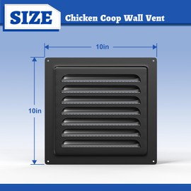 Wintcomfort Chicken Coop Metal Wall Vent, 10" x 10" Metal Shed Vent with Built-in Screen for Anti-Debris, Louver Vent Grille for Chicken Coop, Hen House, Poultry Cage, Rabbit Hutch, Black