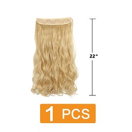 prinfantasy Hair Extension for Long Hair Resistant Fiber Soft Curly Fiber Line Metal buckle Adjustable Hairpiece Water Wave Seamless Golden Blonde Hair,MW228