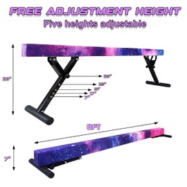 Seliyoo Adjustable Balance Beam Gymnastics Beam high and Low Floor Beam for Kids Home Training,Competition Gymnastic Equipment for All Skills with Weight Limit 500 LBS (Sparking Stars, 7"-29")