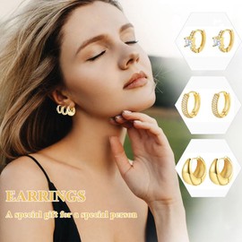 YiYunTE 3 Pairs Gold Earrings Women's Earrings Gold Hypoallergenic Long Earrings Girls Cartilage Earrings Small Tragus Earrings Helix Piercing, Cubic Zirconia, Cubic Zirconia