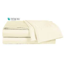 ELINEN 100% Tencel Sheet Set - King Size 4 Piece Sheets with Deep Pockets up to 18 Inches - Luxuriously Cooling, Super Soft & Silky Sateen Weave Lyocell Bed Sheets in Ivory (King)