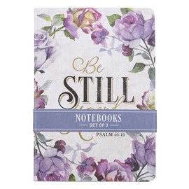 Christian Art Gifts Slim Scripture Notebooks for Women, Be Still and Know that I am God - Psalm 46:10 Inspirational Bible Verse Variety, Purple/Blue Floral Set/3 Medium