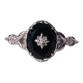 Vintage Art Deco ring for Women (Black Onyx - 925 Sterling Silver, 5)