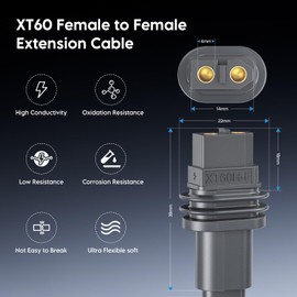 MSAFF XT60 Female to Female Extension Cable 12AWG 2M – Compatible with Starlink Advanced Power Supply – Connect Battery Pack, Solar Generator & Power Station for Starlink Gen3, Standard & Enterprise