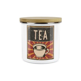 Purely Home Retro 1950s Style Tea Canister - White Metal Enamel Kitchen Food Storage Container