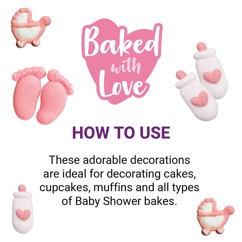Baked with Love Baby Girl Cupcake Decorations - Sugar -