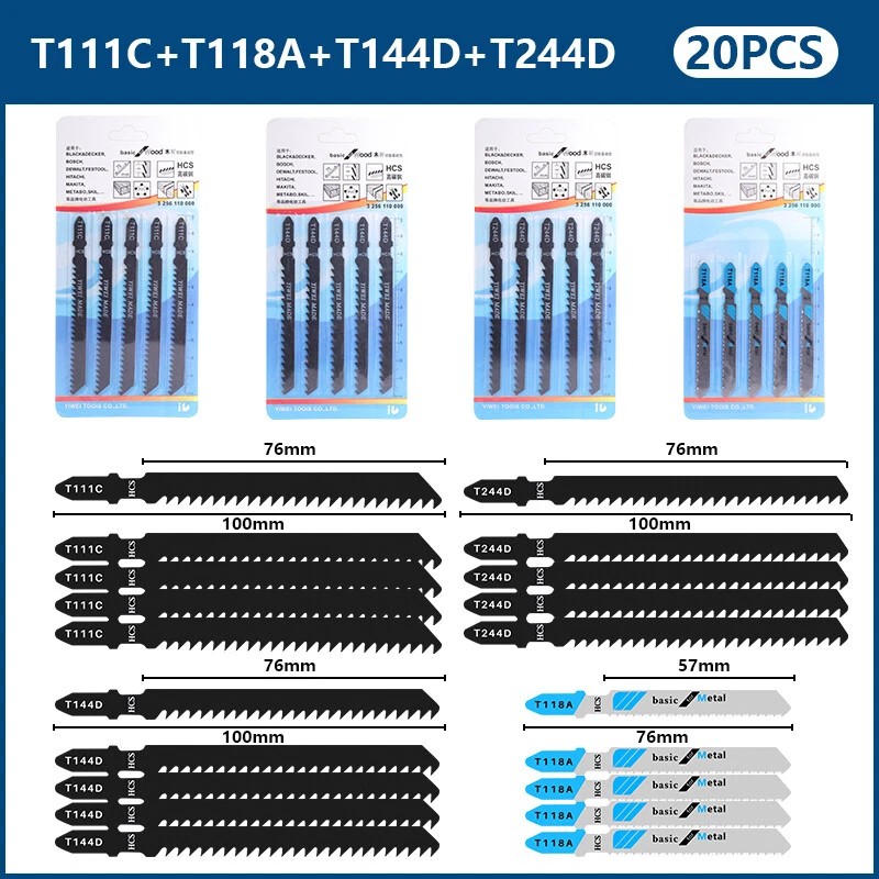 XCAN 20PCS Jigsaw Blades Set Assorted T-Shank Jig Saw Blades