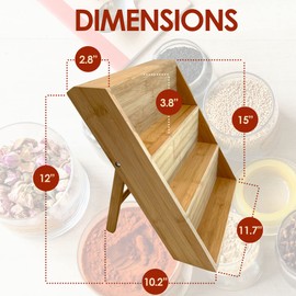 Pacific Moon Tree Bamboo Spice Rack and Organizer, 3-tier Seasoning Spice Jar Organizer, Excellent Tiered Wooden Spice Racks Free Standing for Cabinet Drawers and Countertop [Spice Jars Not Included]