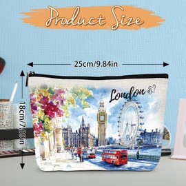 Luvsweets London Travel Souvenirs Gifts - British Travel Essentials Must Have, Watercolor London City Lanscape Makeup Bags, British Themed Cosmetic Toiletry Pouch Gifts for Women Girls Besties