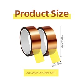 XiuGlimpse Heat Tape,Heat Resistant Tape 2 Rolls,Heat Tape for Sublimation,Heat Transfer Tape,High Temp Tape,Polyimide Tape for 3D Printers,Electrical,DIY Crafts Automotive (30 mmx108 Ft)
