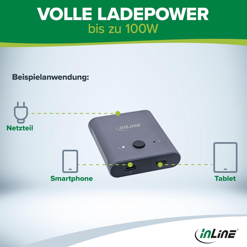 InLine USB-C Switch, Bi-Directional (Data and Video), 2 in 1