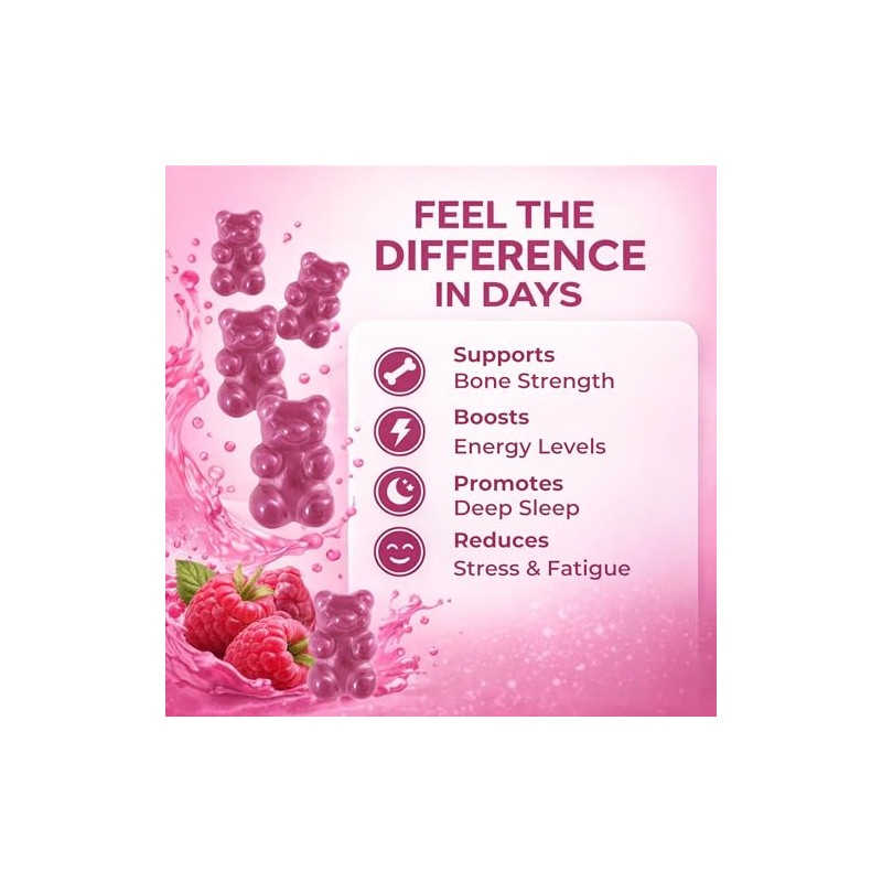 Suger Free Magnesium Glycinate Gummies Raspberry for Adults 2200mg Blend