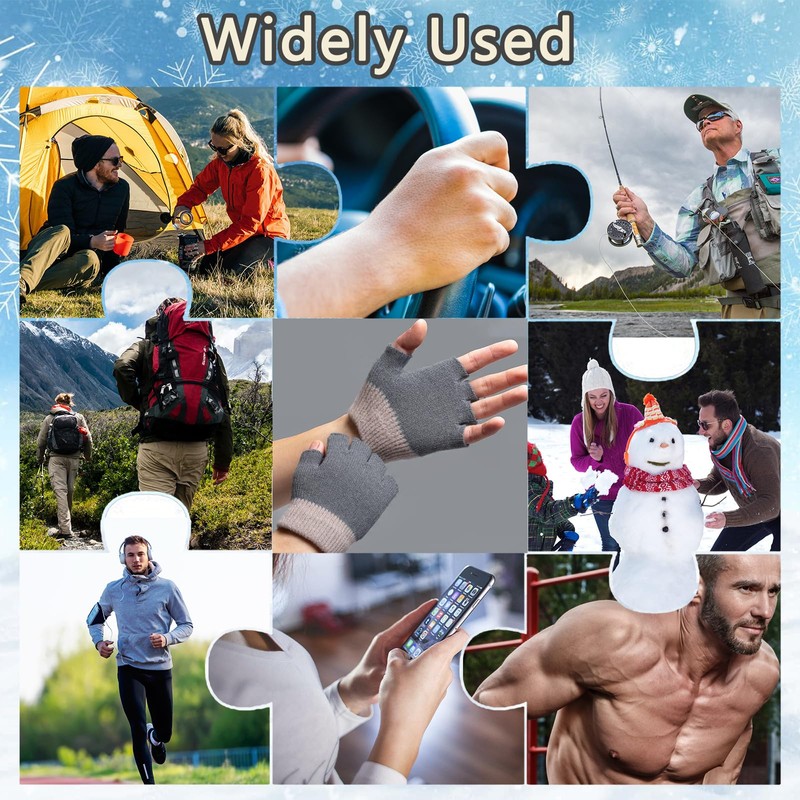 2 Pairs Fingerless Gloves for Women Men, Winter Knitted Touchscreen