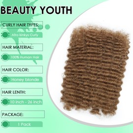 Afro Kinkys Bulk Human Hair for Dreadlocks Kinky Curly Hair for Loc Extensions Afro Kinky-Curly Human Braiding Bulk Hair for Twist & Repair Locs Honey Brown 30 Gram 10 Inch